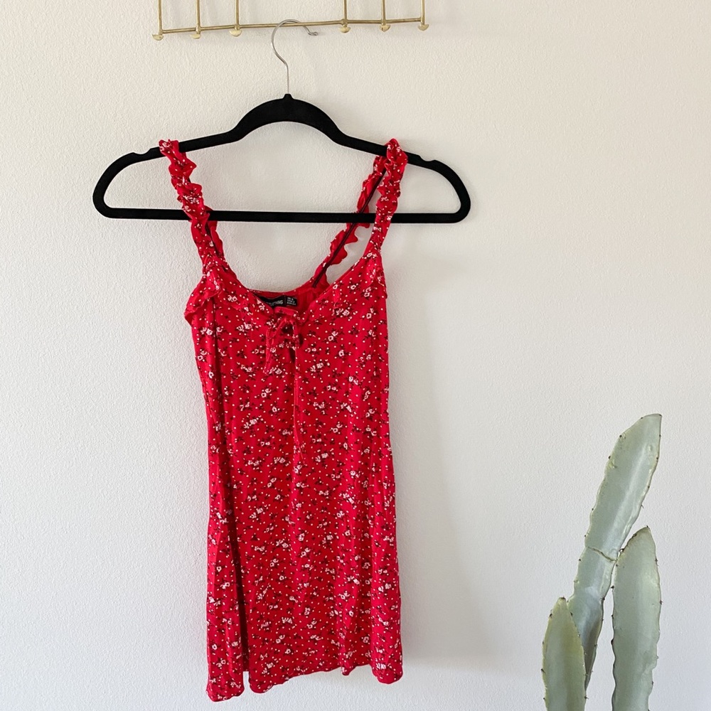 Red Floral Frill Dress